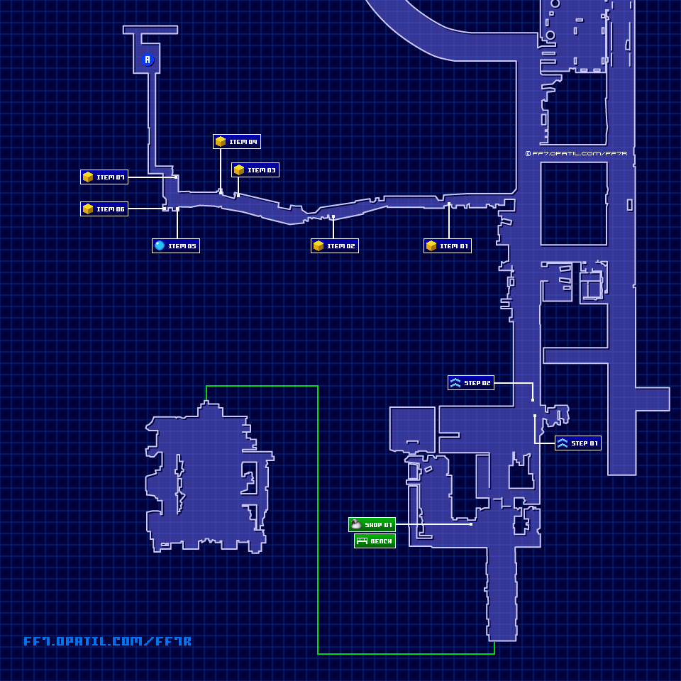 七番街プレート隔壁 連絡通路のマップ画像 ／ FF7リメイク攻略・ファイナルファンタジー7リメイク攻略