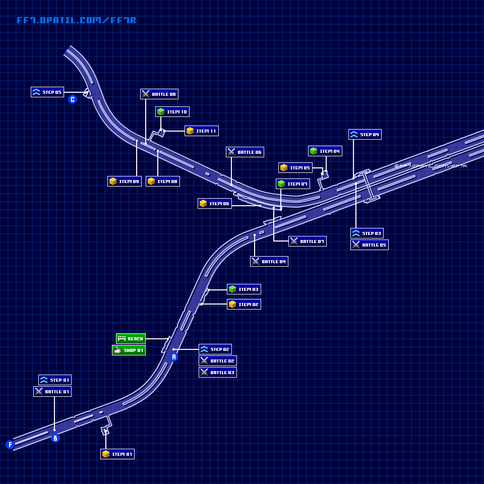 螺旋トンネル C区画のマップ画像 ／ FF7リメイク攻略・ファイナルファンタジー7リメイク攻略