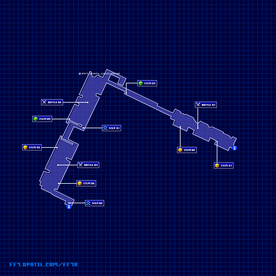 螺旋トンネル D区画 連絡通路のマップ画像 ／ FF7リメイク攻略・ファイナルファンタジー7リメイク攻略