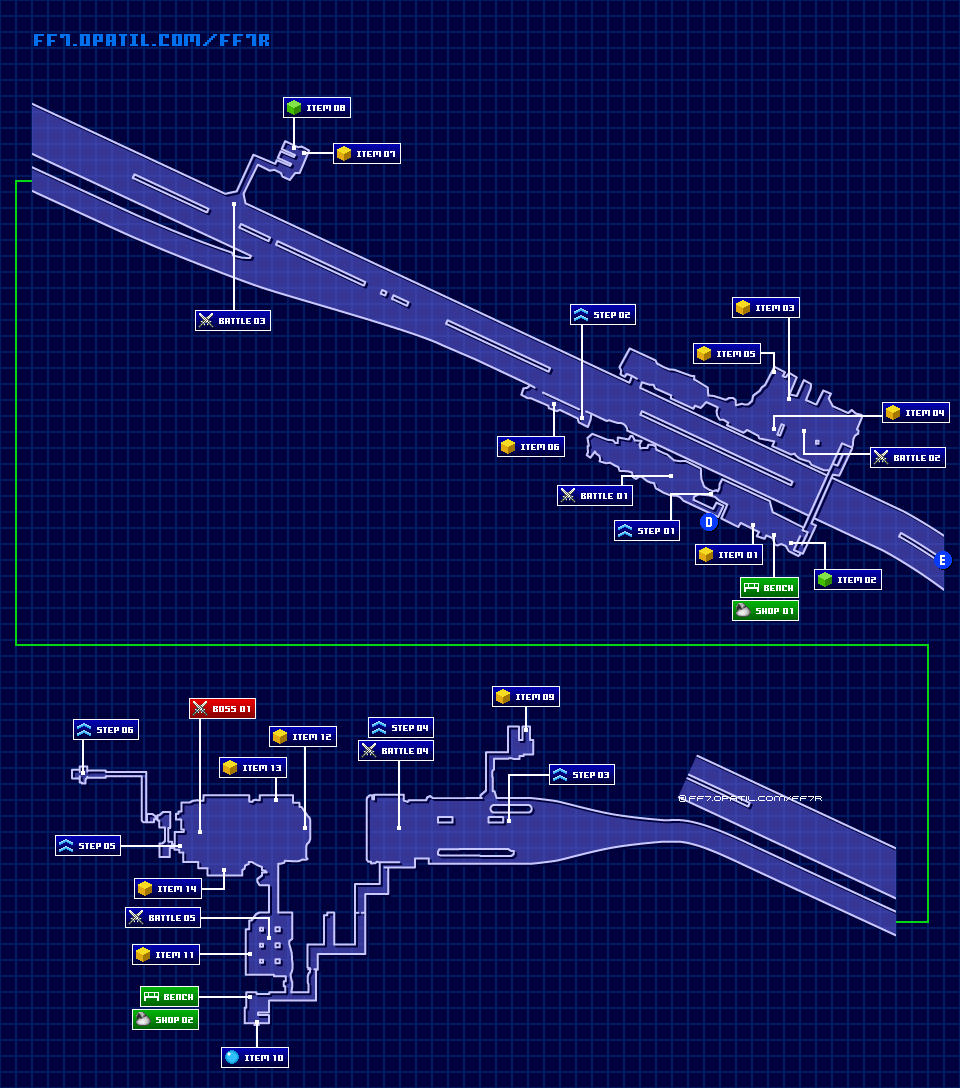 螺旋トンネル E区画のマップ画像 ／ FF7リメイク攻略・ファイナルファンタジー7リメイク攻略