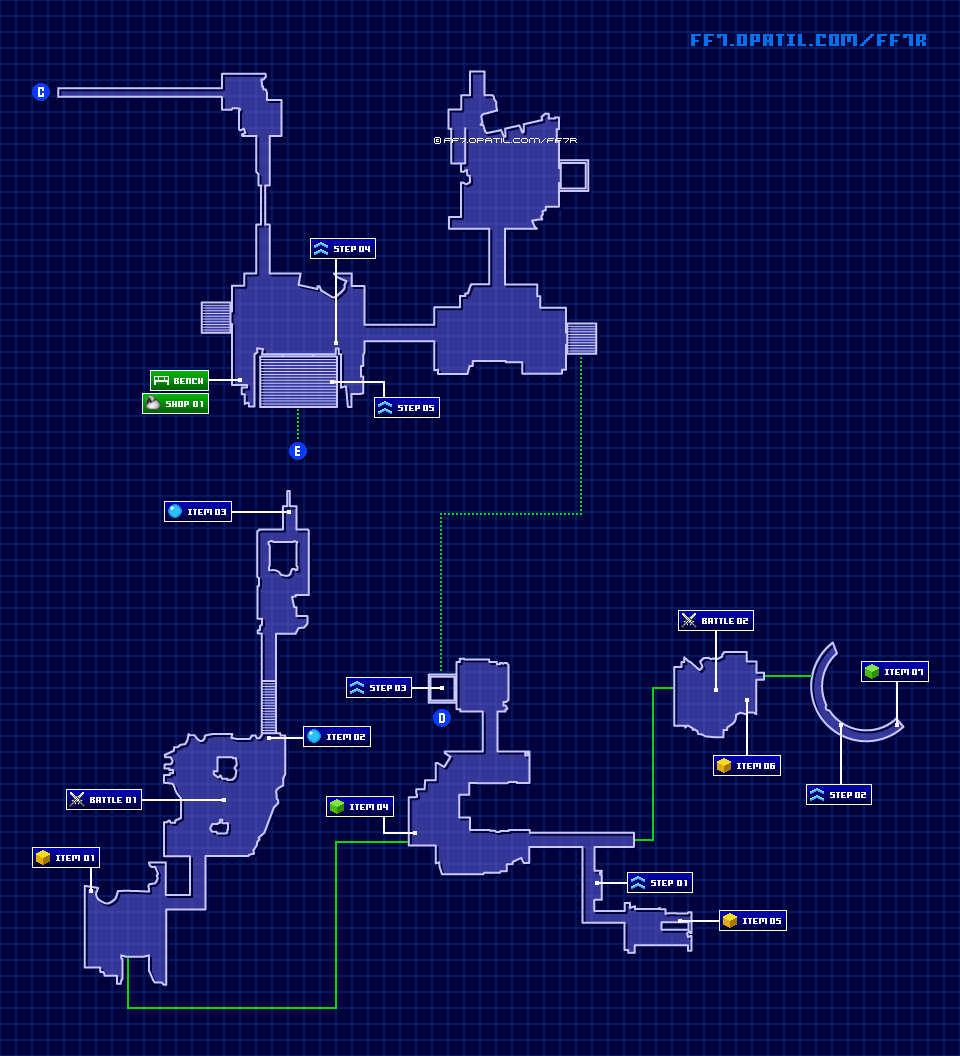 四番街プレート内部 攻略手順4のマップ画像 ／ FF7リメイク攻略・ファイナルファンタジー7リメイク攻略