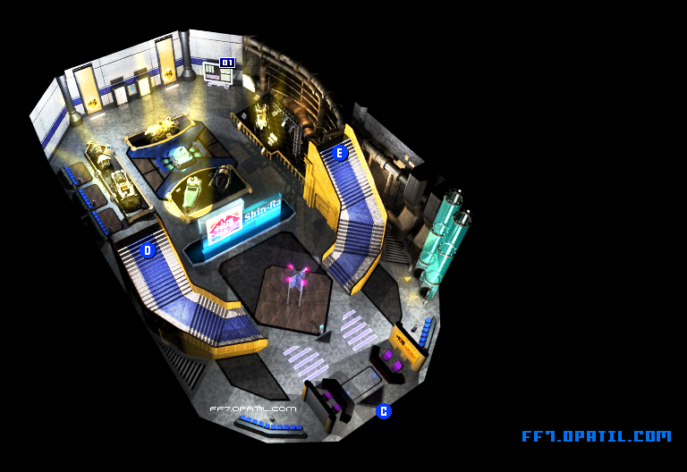 神羅ビル・エントランス〜59階3 マップ画像：ファイナルファンタジー7 完全攻略