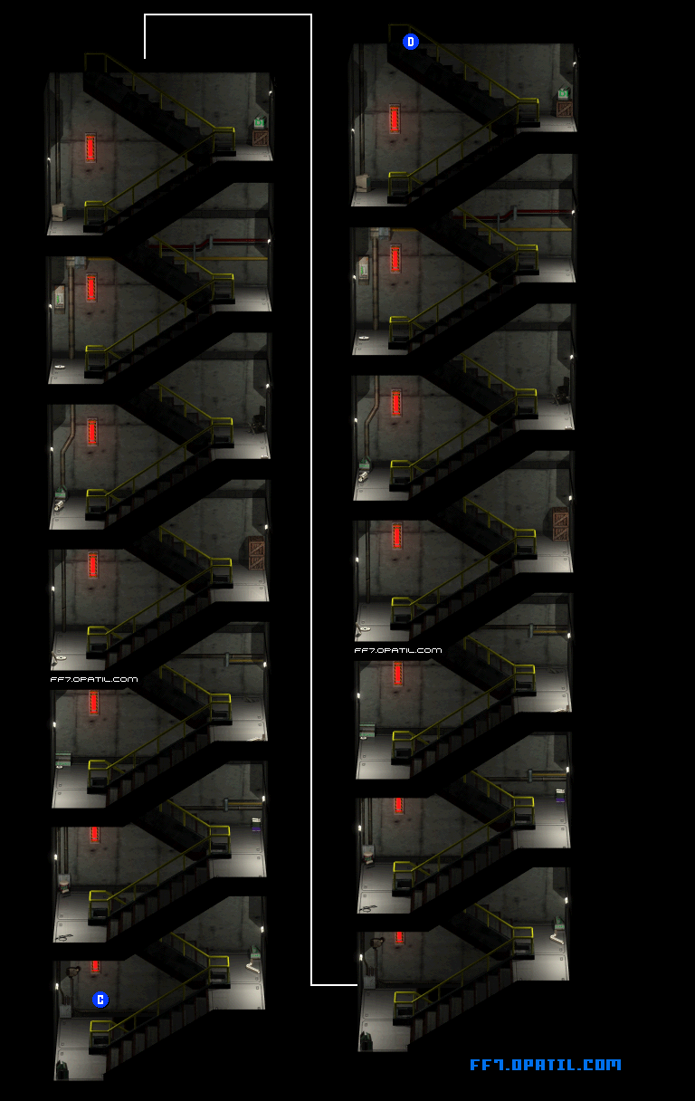 神羅ビル・非常階段ルート3 マップ画像：ファイナルファンタジー7 完全攻略