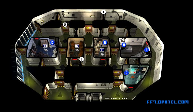 Shinra Bldg. 63f Map Image 1 : FF7 - Final Fantasy VII Walkthrough and Strategy Guide