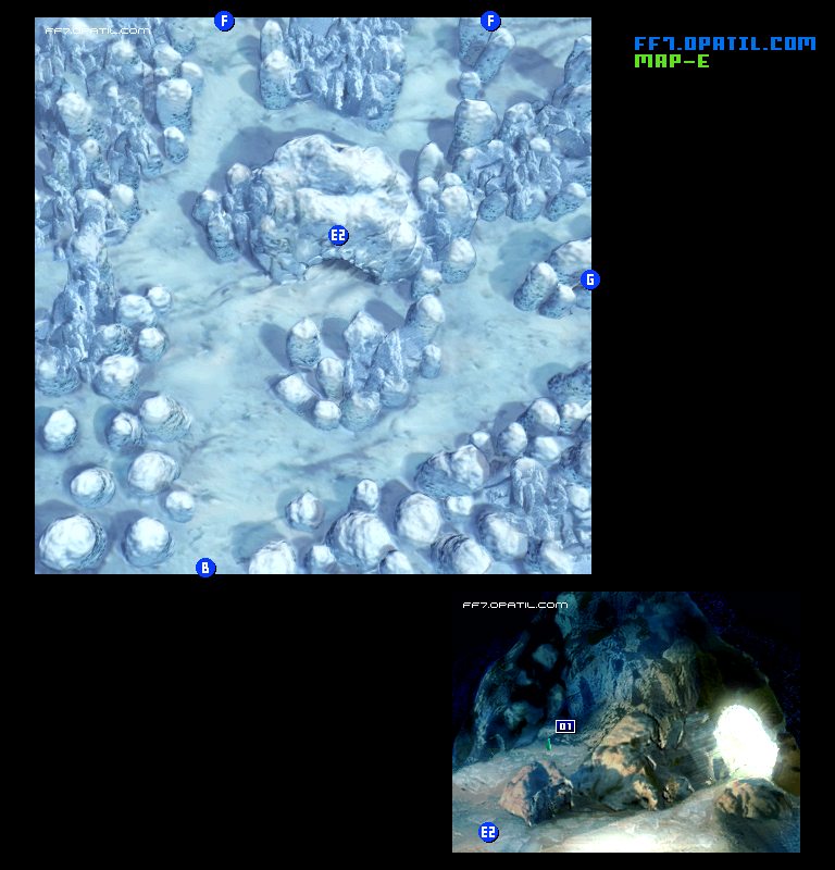 大氷河：エリアE マップ画像：ファイナルファンタジー7 完全攻略