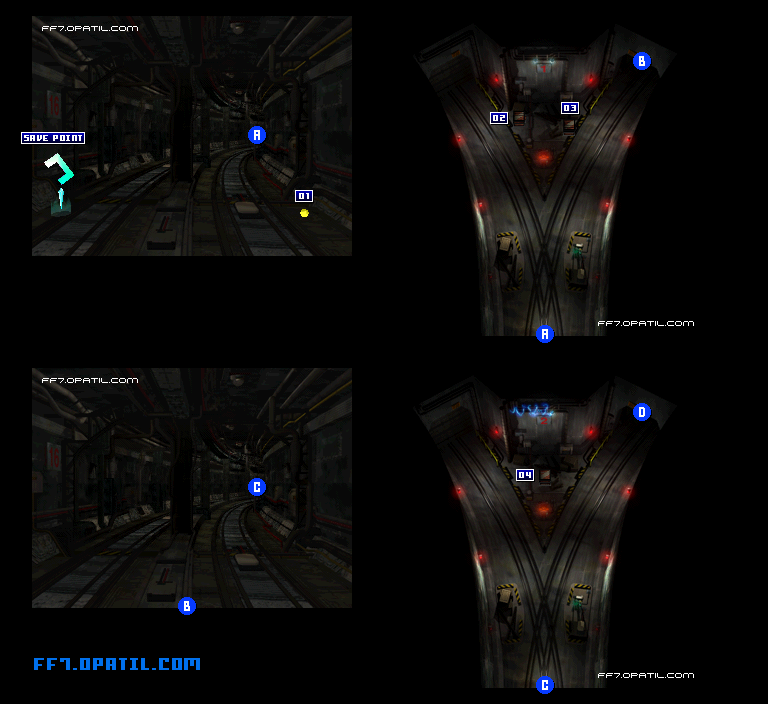 八番街螺旋トンネル1 マップ画像：ファイナルファンタジー7 完全攻略
