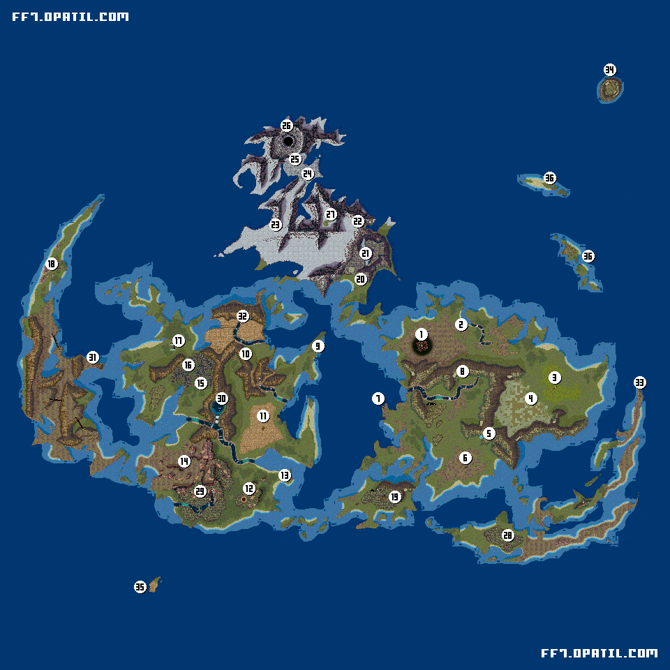 FF7のワールドマップ（世界地図） ／ ファイナルファンタジー7 完全攻略：Final Fantasy VII ／ ゲーム攻略メモ